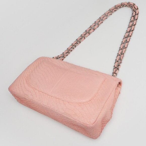 Chanel Pink Matte Python Classic Jumbo Double Flap Bag - Picture 3 of 10